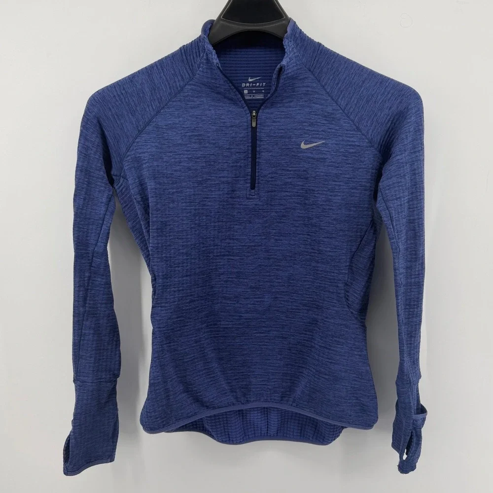 Nike Dri-FIT Quarter Zip Pullover Womens Medium Blue Excellent Space Dye Running